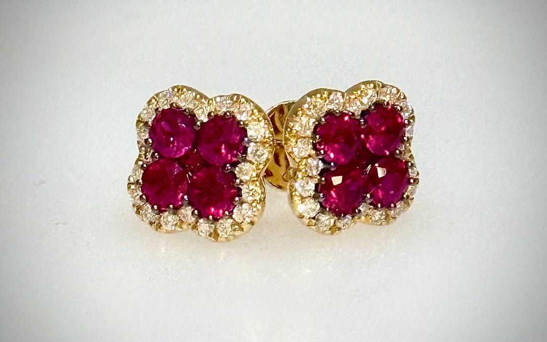 Clover Ruby Stud Earrings