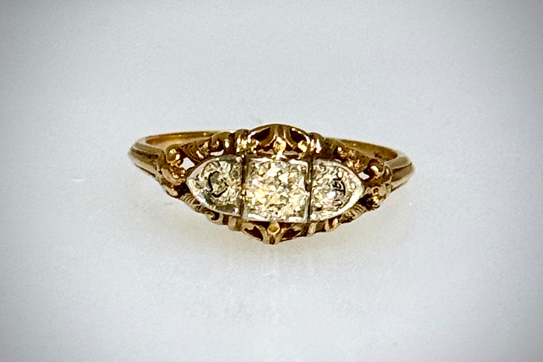 Three Diamond Victorian Ring