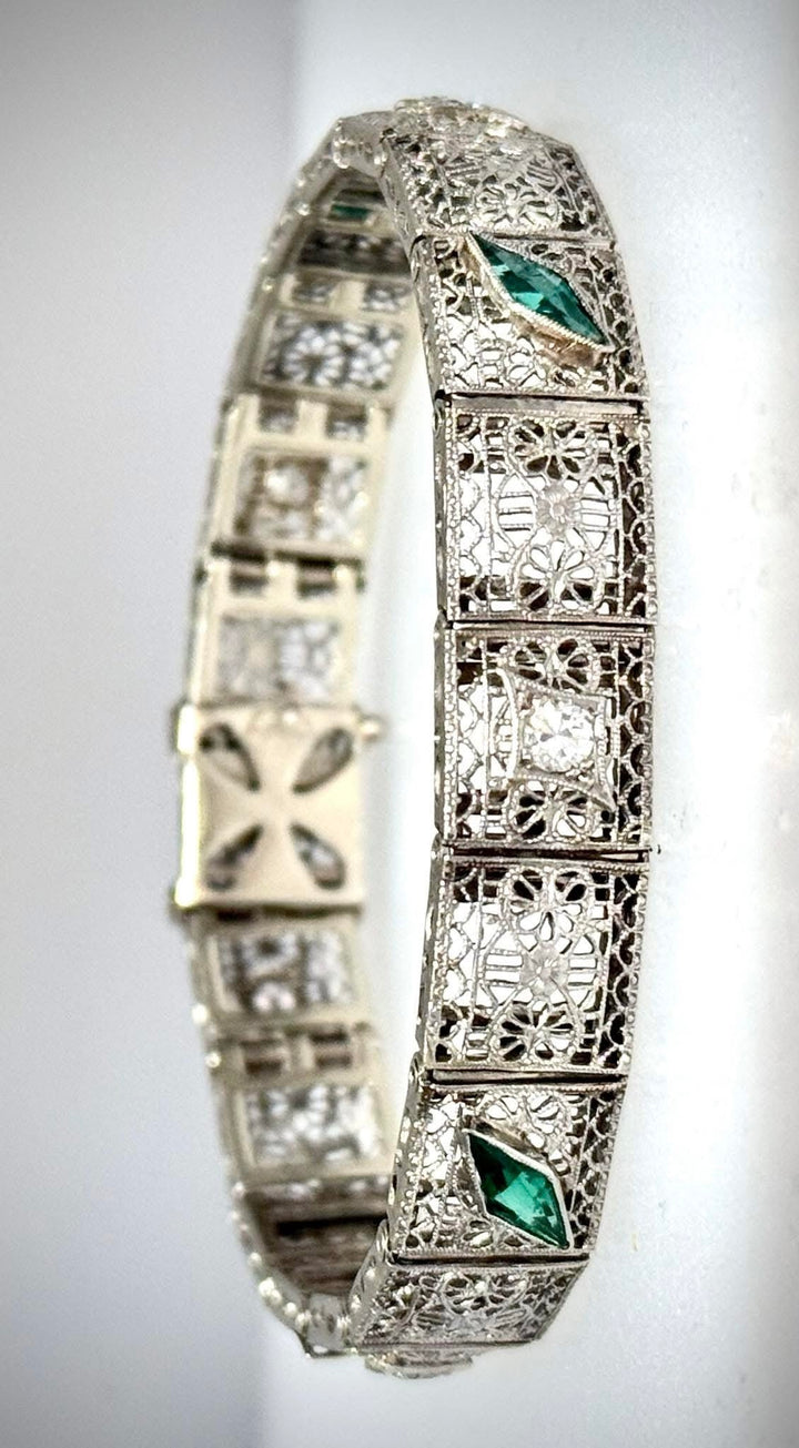 Art Deco Filigree bracelet with Marquise Shaped Emeralds