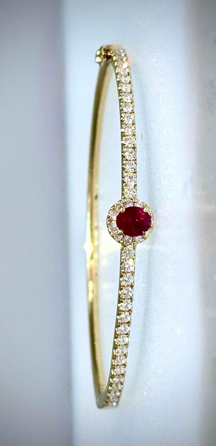 Diamond Bangle With Ruby Center