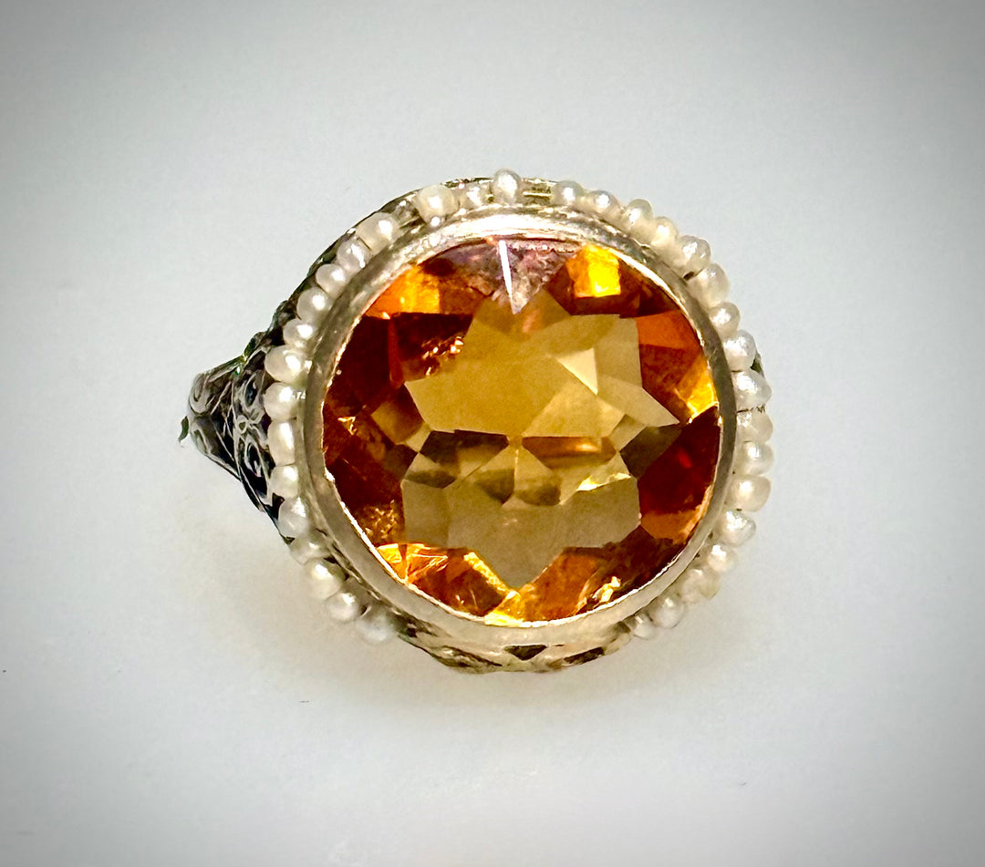 Citrine and Seed Pearl Ring