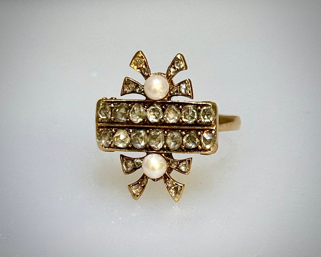 Victorian Rose Cut & Pearl Ring