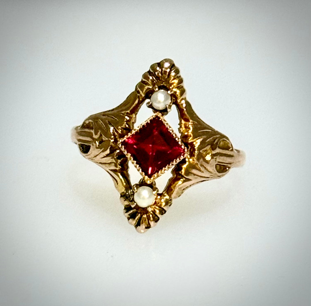 Antique Square Cut Garnet Ring