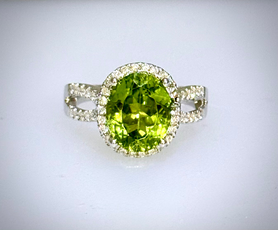 2.17 Carat Oval Peridot Diamond Ring