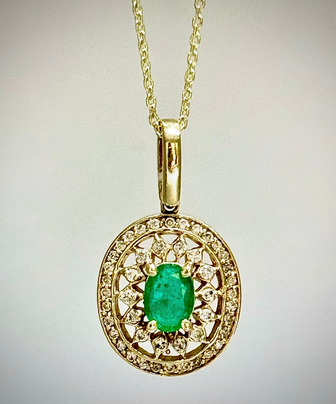 Emerald Pendant Double Halo