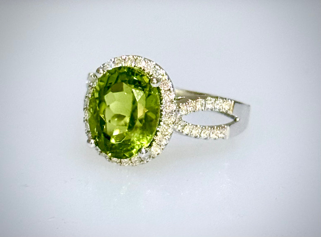 2.17 Carat Oval Peridot Diamond Ring