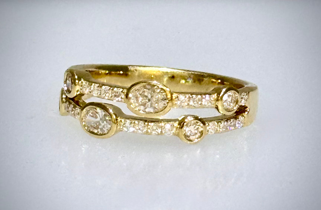 Double Band With Bezel Set Oval Diamonds
