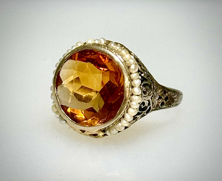 Citrine and Seed Pearl Ring