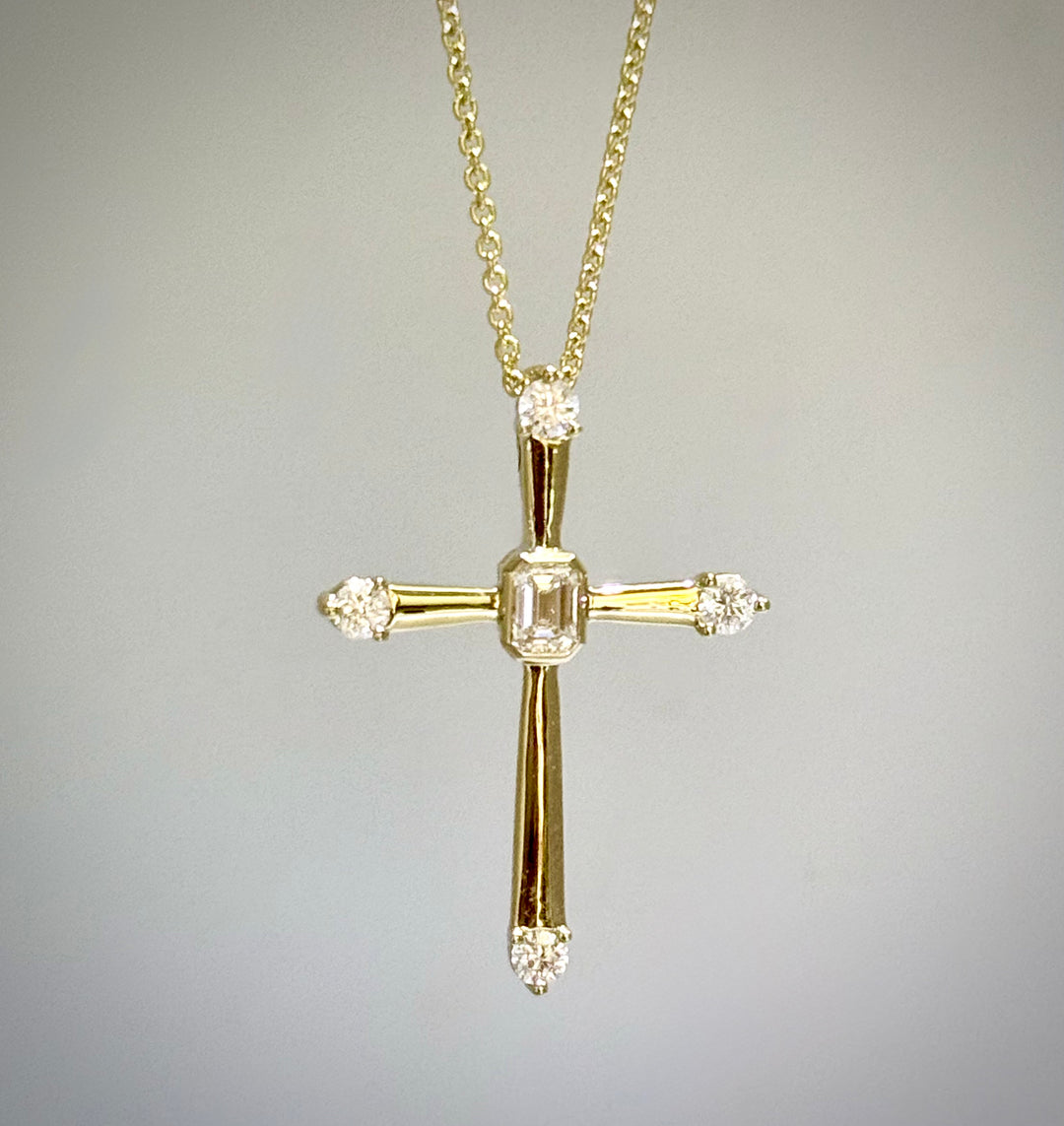 Emerald-Cut Cross Pendant