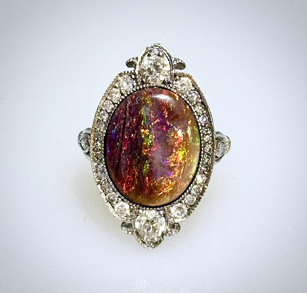 1 Carat Black Opal Platinum Ring
