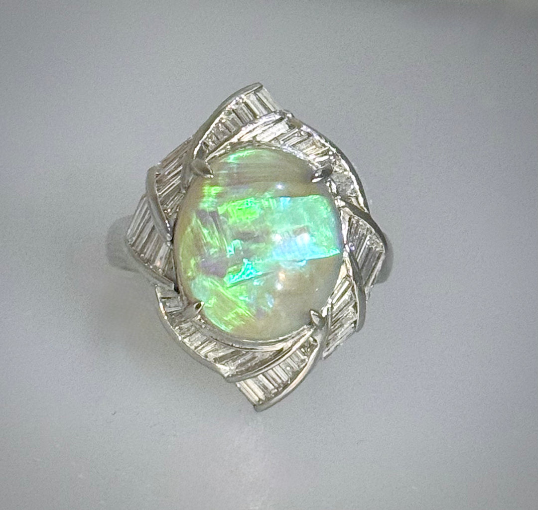 Opal and Diamond Platinum Ring