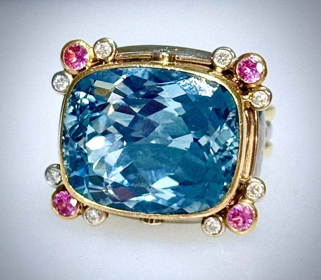 Aquamarine Ring with Pink Sapphires