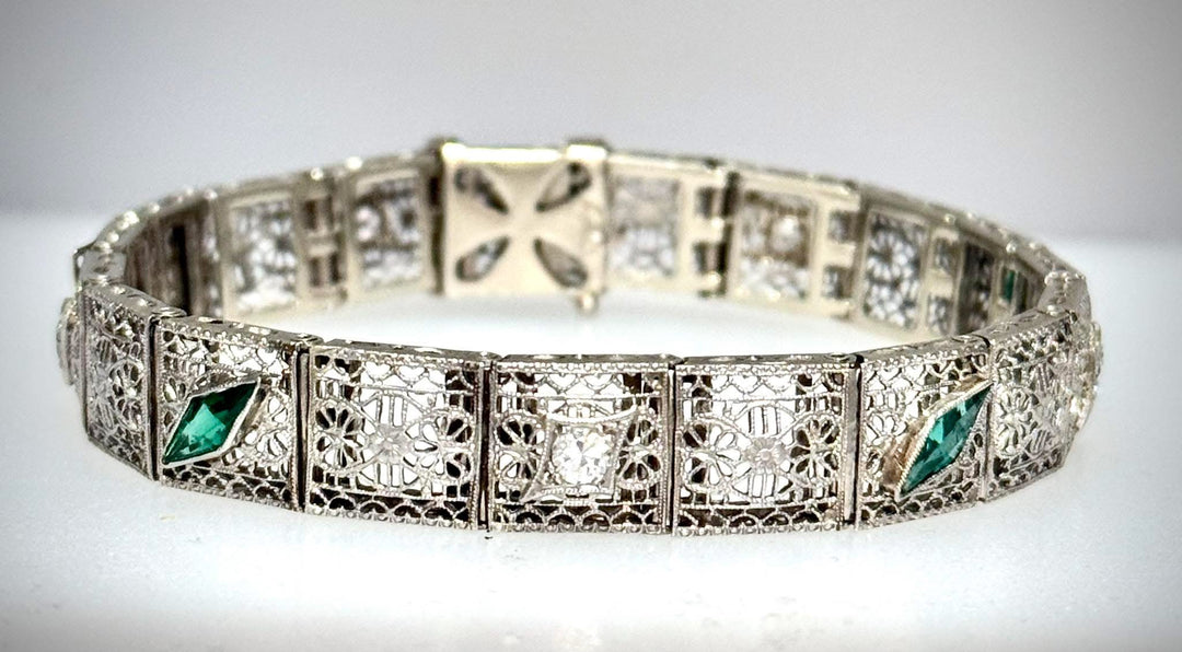 Art Deco Filigree bracelet with Marquise Shaped Emeralds