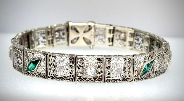 Art Deco Filigree bracelet with Marquise Shaped Emeralds