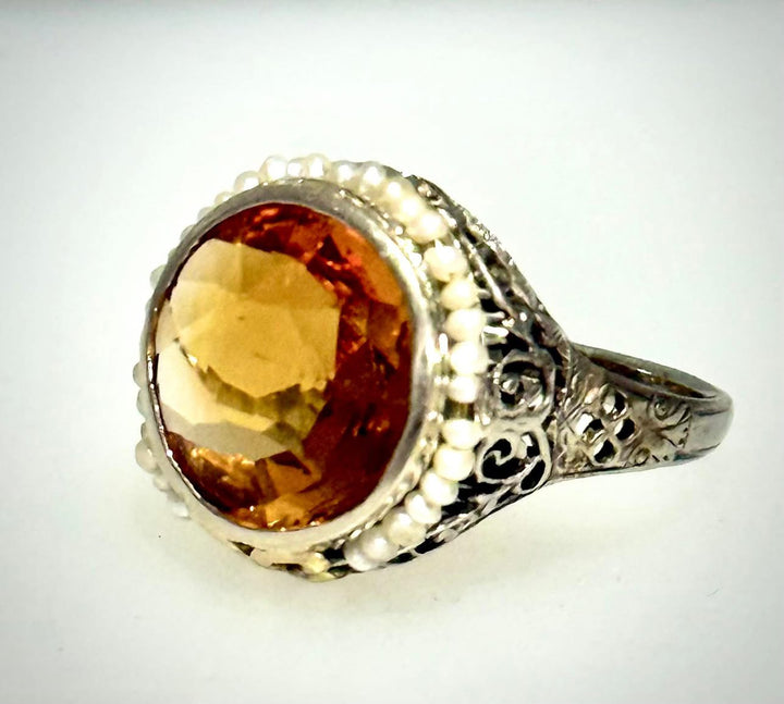 Citrine and Seed Pearl Ring