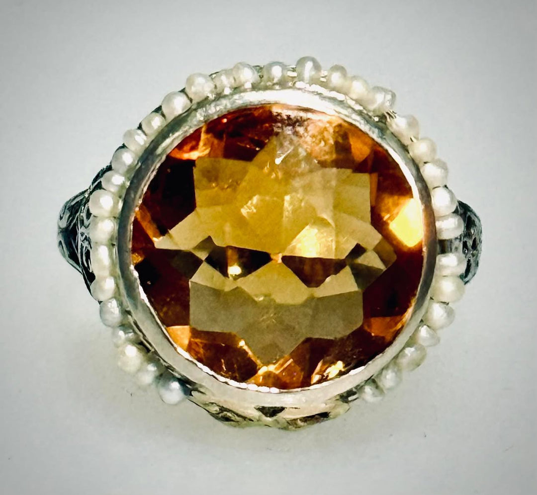 Citrine and Seed Pearl Ring