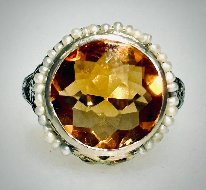 Citrine and Seed Pearl Ring