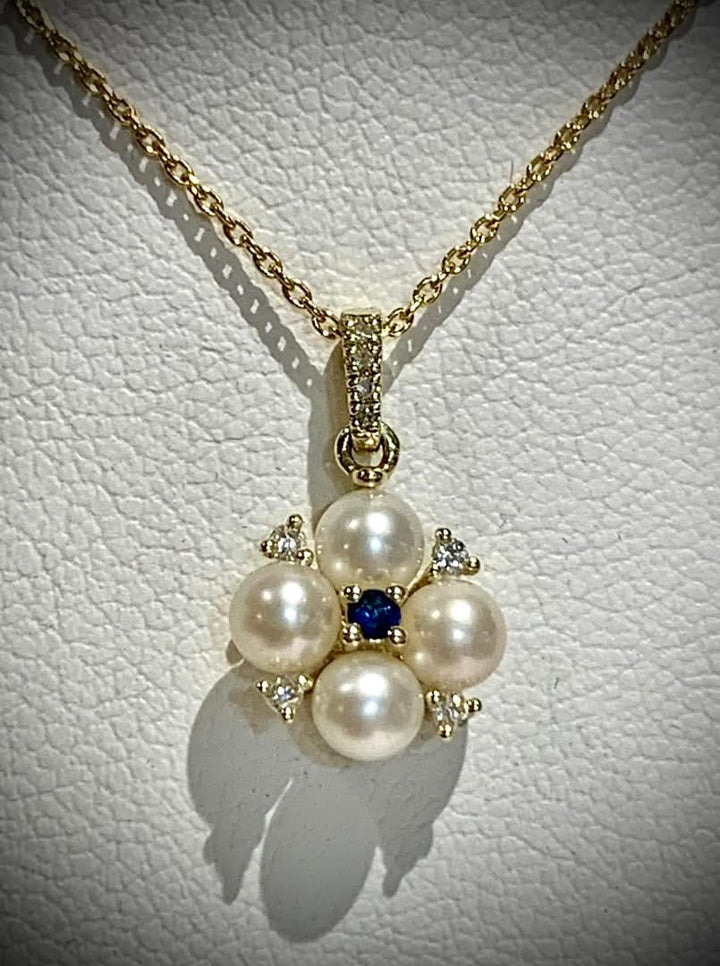 Pearl and Sapphire and Diamond Pendant