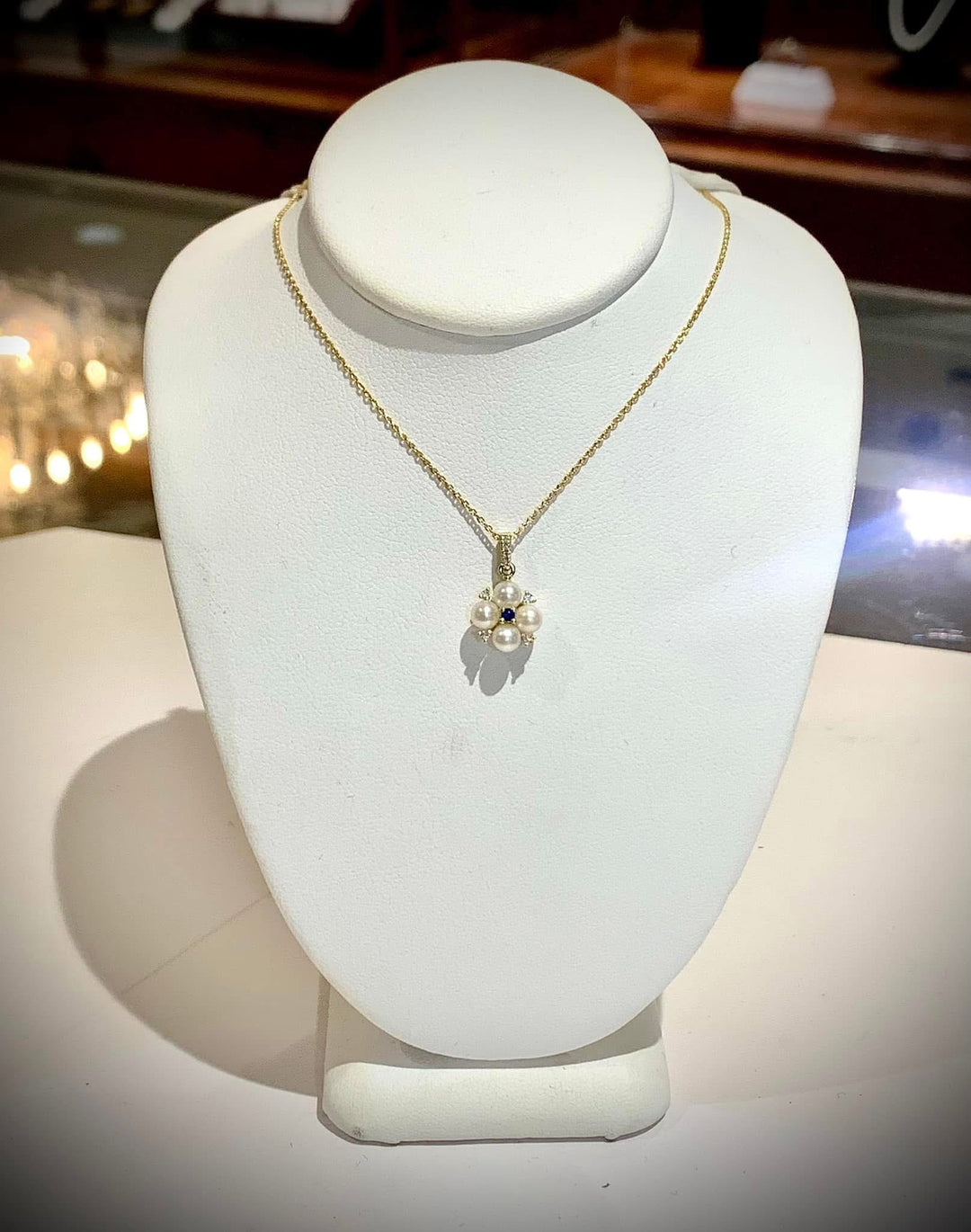 Pearl and Sapphire and Diamond Pendant